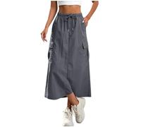 Jupes Femme Cargo Décontractée Mi-Longue Jupe Élastique A-Line Jupe Taille Haute Élégante Couleur Unie Midi Skirt Chic Élastique Taille Culotte Courte D'Été Respirant Vêtements Tailles S à XXL