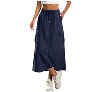 Jupes Femme Cargo Décontractée Mi-Longue Jupe Élastique A-Line Jupe Taille Haute Élégante Couleur Unie Midi Skirt Chic Élastique Taille Culotte Courte D'Été Respirant Vêtements Tailles S à XXL
