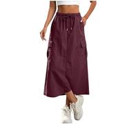 Jupes Femme Cargo Décontractée Mi-Longue Jupe Élastique A-Line Jupe Taille Haute Élégante Couleur Unie Midi Skirt Chic Élastique Taille Culotte Courte D'Été Respirant Vêtements Tailles S à XXL