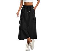 Jupes Femme Cargo Décontractée Mi-Longue Jupe Élastique A-Line Jupe Taille Haute Élégante Couleur Unie Midi Skirt Chic Élastique Taille Culotte Courte D'Été Respirant Vêtements Tailles S à XXL