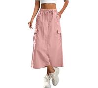 Jupes Femme Cargo Décontractée Mi-Longue Jupe Élastique A-Line Jupe Taille Haute Élégante Couleur Unie Midi Skirt Chic Élastique Taille Culotte Courte D'Été Respirant Vêtements Tailles S à XXL