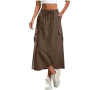 Jupes Femme Cargo Décontractée Mi-Longue Jupe Élastique A-Line Jupe Taille Haute Élégante Couleur Unie Midi Skirt Chic Élastique Taille Culotte Courte D'Été Respirant Vêtements Tailles S à XXL