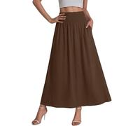 Jupes Femme Élastique Bohème Chic Culotte Taille Haute Vacances Élégante D'Été Décontractée Vêtements Mi-Longue Skirt Couleur Unie A-Line Jupe Short Sport Pantalon Jupe Courte Brun S