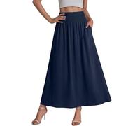 Jupes Femme Élastique Bohème Chic Culotte Taille Haute Vacances Élégante D'Été Décontractée Vêtements Mi-Longue Skirt Couleur Unie A-Line Jupe Short Sport Pantalon Jupe Courte Marine S