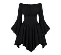 Jupes Femme Été Chic Vêtement Robe décontractée féminine à Volants et épaules découvertes Design bohème imprimé Floral Longueur mi-Longue parfaites Tenues Quotidiennes pour été et fêtes (Black, M)
