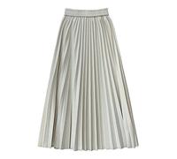 Jupes Femme,Jupe Mi-Longue Plissée Classique pour Femme Crème Taille Haute Élastique Jupe Trapèze Simple Froncée Grande Balançoire Mi-Longue Jupe Unie Élégante Jupes Longues pour Filles Dame