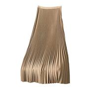 Jupes Femme Mode Satin Uni Plissé Jupe Maxi pour Femme UK Grande Taille Taille Élastiquée Jupes Longues M-4XL, Soldes Déstockage, doré, XXL
