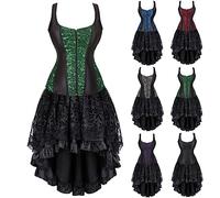 Jupes Gothique Femme Tenue Sans Manches en Dentelle Gothique AnnéEs 80 Femme Robe Victorien Volants Robe Femmes Bow Robes Fourreau Halloween Jupes Vintage Tenue Robe Steampunk Jupes Tutu+Corset S-XXL