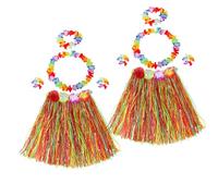 Jupes Hawaïennes,2 Jupe de Hula Kit Accessoires de Costume Comprenant 2 Jupes d'herbe Hula+2 Guirlandes de Cou+2 Serre-tête+6 Bracelets Leis de Fleurs pour Fête Anniversaire Tropicales de Moana Luau