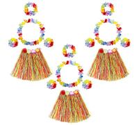 Jupes Hawaïennes,3 Jupe de Hula Kit Accessoires de Costume Comprenant 3 Jupes d'herbe Hul 3 Guirlandes de Cou+3 Serre-tête+6 Bracelets Leis de Fleurs pour Fête Anniversaire Tropicales de Moana Luau
