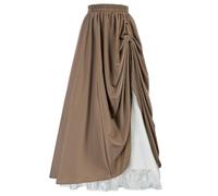 Jupes longues maxi victoriennes gothiques rétro à taille élastique pour femmes Halloween Noël avec ourlet en dentelle à volants superposées steampunk gothique vintage, kaki, 40