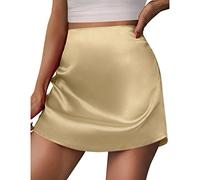 Jupes longues noires en satin pour femme, mini longueur, ligne A, fermeture éclair, jupe courte pour l'été leggings avec, beige, S
