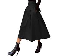 Jupes longues noires pour femme | Jupe trapèze pour femme taille 50 - Jupe midi taille haute en coton - Jupe plissée rétro évasée - Jupe ample décontractée - Jupe de travail, Noir , L
