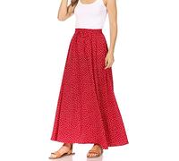 Jupes longues pour femmes, jupes longues pour femmes de taille standard et grande taille, jupe d'été fluide Aline élastique taille haute tendance 2023, Pois rouges et blancs, Taille 3XL
