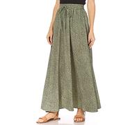 Jupes longues pour femmes, jupes longues pour femmes de taille standard et grande taille, jupe d'été fluide Aline élastique taille haute tendance 2023, Pois noirs et verts, Taille S