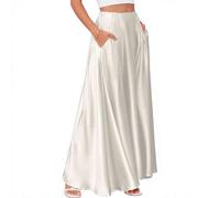 Jupes maxi en satin pour femmes avec poches, taille élastique, évasées, pour soirée, élégantes, couleur unie, légères, XXL