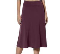 Jupes midi pour femmes UK avec taille élastiquée, jupes plissés trapèze pour dames, longueur au genou, jersey, crayon, décontracté, été, swing pour le bureau, le travail, les vacances, 01#Vin, XL