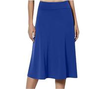Jupes midi pour femmes UK avec taille élastiquée, jupes plissés trapèze pour dames, longueur au genou, jersey, crayon, décontracté, été, swing pour le bureau, travail, vacances, Bleu 01, L