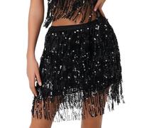 Jupes Paillettes Enveloppées de Franges, Jupes de Franges Rave du Ventre, Jupe Danse du Ventre Hanche Echarpe (FR/ES, Alpha/Lettres, Taille Unique, Taille Normale, Taille Normale, Noir)