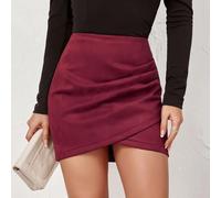 Jupes plissées modernes en daim pour femmes avec ourlet unique pour tenues d'automne (XL bordeaux)