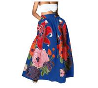 Jupes pour femmes, jupe à imprimé floral, taille haute, poche de plage, jupe longue 2026, jupe trapèze pour femme, grande taille, jupe trapèze, bleu, L