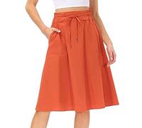 Jupes pour femmes - Jupe mi-longue évasée avec cordon de serrage élastique - Longueur genou - Avec poches - Style décontracté - Couleur unie - Pour les vacances et les voyages, 4- Orange, 44