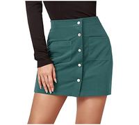 Jupes taille haute en velours côtelé pour femme, mini jupe crayon décontractée à boutons avec poches, jupe moulante au-dessus du genou pour l'automne et l'hiver, tenue de bureau décontractée, Vert, S