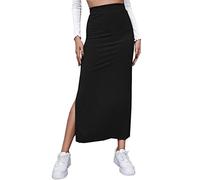 Jupes tricotées pour femme | Jupe midi en jersey noir, jupes longues fendues sur le côté, jupes d'hiver, jupe moulante taille haute, jupe crayon ajustée, couleur unie, jupe portefeuille basique