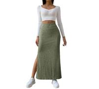 Jupes tricotées pour femme UK | Jupe longue en jersey noir - Jupe d'hiver fine - Jupe midi taille haute - Fente latérale - Jupe crayon de couleur unie - Jupe moulante côtelée - Jupe droite en laine,