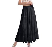 Jupes Tulle Blanc Jupes Maxi Fluides Boho Été Taille Élastique Plissé Ligne A Jupe Longue pour Femmes Jupes Rouleau Image, Noir , XL
