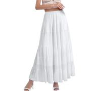 Jupes Tulle Blanc Jupes Maxi Fluides Boho Été Taille Élastique Plissé Ligne A Jupe Longue pour Femmes Jupes Rouleau Image, Blanc., XXL