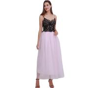 Jupes tutu pour femme - Longueur cheville - Jupe en tulle plissée - Jupe trapèze - Jupe de princesse plissée - Robe de soirée - Robe de bal de fin d'année, de mariage - Taille haute élastique, rose