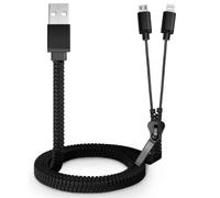 Jupio câble USB 2 en 1 avec micro-USB et Apple Lightning - design fermeture éclair