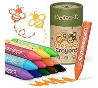 JUPITEARTH Crayons Jumbo Cire Abeille Tout-Petits, 12 Unités Lavables | Crayons Non Toxiques, Incassables, Faciles à Tenir, idéaux pour l‘apprentissage du coloriage à l’école maternelle