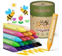 JUPITEARTH Crayons Jumbo Cire Abeille Tout-Petits, 24 Unités Lavables | Crayons Non Toxiques, Incassables, Faciles à Tenir, idéaux pour l‘apprentissage du coloriage à l’école maternelle