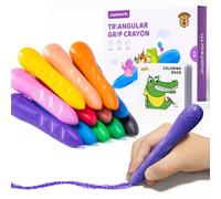 JUPITEARTH Lot de 12 crayons de couleur pour enfants de 4 à 8 ans avec livre de coloriage et autocollants bonus, crayons triangulaires non toxiques et lavables pour tout-petits de 1 à 3 ans, jouets