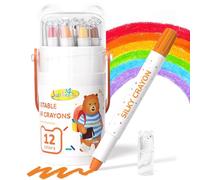 JUPITEARTH Lot de 12 crayons de couleur torsadés pour tout-petits de 1 à 3 ans et enfants de 4 à 8 ans, crayons lavables non toxiques dès 2 ans