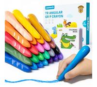 JUPITEARTH Lot de 24 crayons de couleur pour enfants de 4 à 8 ans avec livre de coloriage et autocollants bonus, crayons triangulaires non toxiques et lavables pour tout-petits de 1 à 3 ans, jouets
