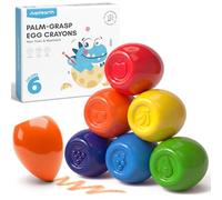 JUPITEARTH Lot de 6 crayons à œufs pour tout-petits de 1 à 3 ans, non toxiques et lavables pour enfants, jouets de gros cerveaux pour fournitures artistiques préscolaires et cadeaux de Pâques parfaits