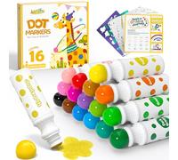 JUPITEARTH Marqueurs à pois de 16 couleurs pour tout-petits, comprend 120 PDF et 24 papiers d'activités imprimés, 2 pochoirs, lavables et non toxiques pour les arts et l'artisanat des tout-petits