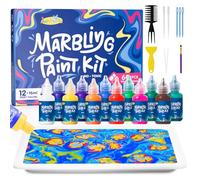 JUPITEARTH Peinture marbrée à l'eau pour enfants, 12 couleurs, ensemble d'art et d'artisanat pour filles et garçons, fournitures d'art créatives pour enfants, cadeaux pour filles, âgés de 3 à 5, 4 à 8