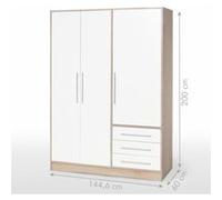 Armoire - Bois aggloméré chêne et blanc - Contemporain - Chambre - L 144,6 cm