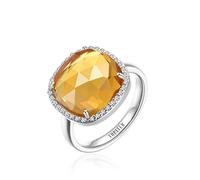 Jupiter Bague en pierre précieuse pour femme - Bague en pierre de naissance de 12 mm pour la Saint-Valentin, la fête des mères, un anniversaire, 10, Gemme, Citrine créée