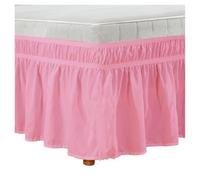 Jupon De Lit,Cache-Sommier Volanté Jupe De Lit avec Volants Élastique Facile À Installer Couleur Unie Anti Décoloration Simple Queen King(Pink,King 198x203cm)