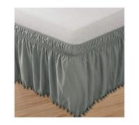 Jupon De Lit,Cache-Sommier Volanté Jupe de lit décorative for hôtel avec Pompons, Couvre-lit sans Bande élastique Surface, Taille Double/complète/Queen/King Size(Gray,Full 120x200x40cm)