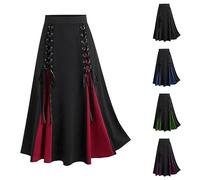 Jupon Gothique Femme Jupe à Lacets Patchwork Retro Plissée Médiévale Longue Victorienne Steampunk Robe Taille Haute Gothique Medieval Deguisement Carnaval, Halloween, Fête