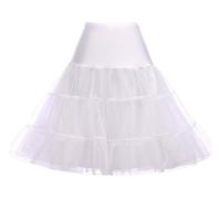 Jupon Hoopless Tulle Tutu Jupe 1950s Swing Rétro Style Cocktail Abito Jupon Crinolina 50s Rockabilly Retro Underskirt Vintage Petticoat Femme Jupes Jupons Fonds de Robe Demi Slips(Blanc,42)