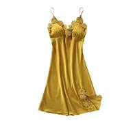 Jupon pour Robe Transparente Chemise De Nuit Femme Grande Taille Coton Léger, Doux, Respirant Chemises Sexy Femmes sous Nuisette Bretelles Réglables Satin Longue Noire 2-Jaune XXL