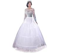 Jupon sous Robe Femme Petticoat Crinoline 2 Cerceau 1 Couche Longue Jupons pour Robes Mariage Soirée Jupe Princesse Rockabilly Costume Victorien Médiéval Mariée Jupes Underskirt Blanc Noir(Blanc,42)