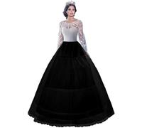 Jupon sous Robe Femme Petticoat Crinoline 2 Cerceau 1 Couche Longue Jupons pour Robes Mariage Soirée Jupe Princesse Rockabilly Costume Victorien Médiéval Mariée Jupes Underskirt Blanc Noir(Noir,34)